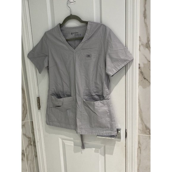 Barco Uniforms Work Force Gray V Neck Scrub Top 2 Front Pockets Size Small. - Picture 1 of 12